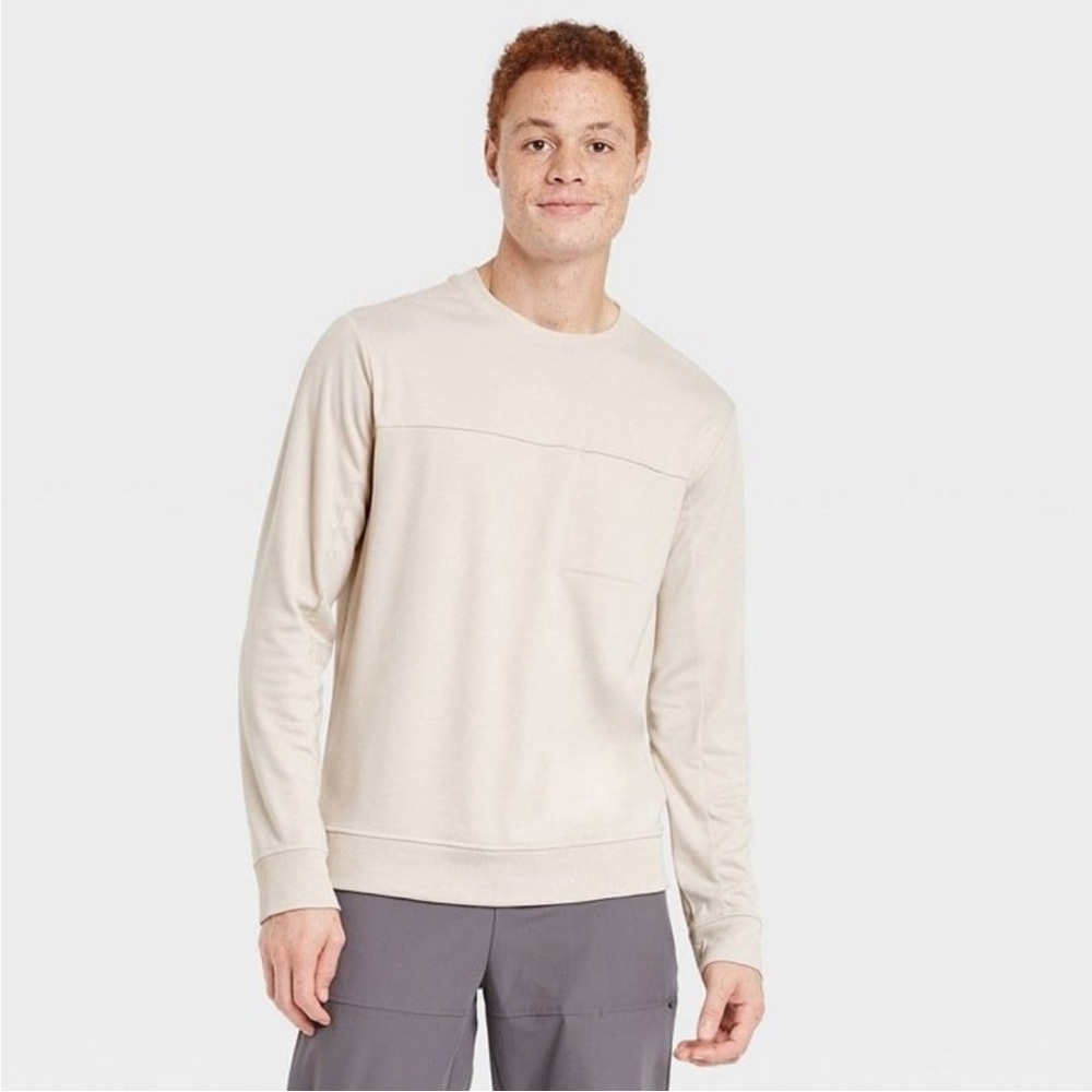 All In Motion Men's Ponte Crewneck Long Sleeve Sweatshirt Khaki
